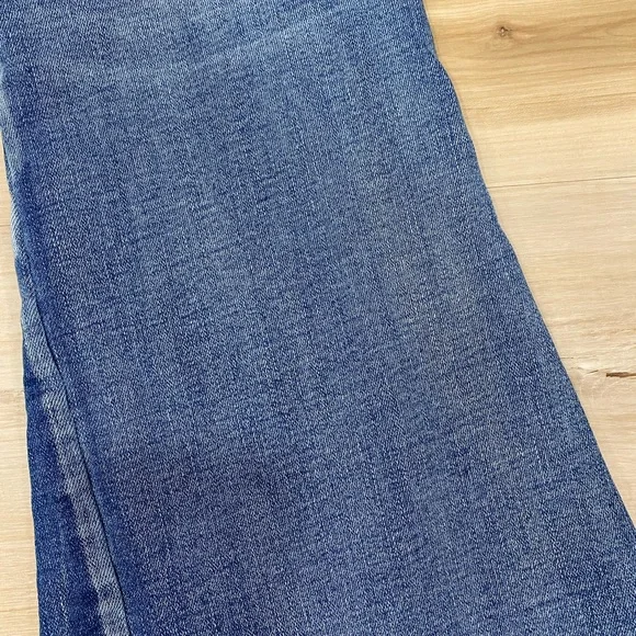 Buckle Bridge By GLY Mid Rise Super Flare Jeans in Blue Denim Frayed Hem Size 29 - Picture 7 of 13